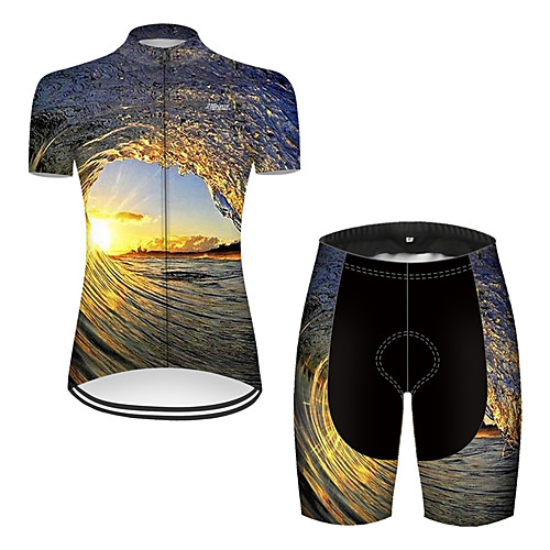 

21Grams Women's Short Sleeve Cycling Jersey with Shorts Black / Yellow Bike Breathable Sports Patterned Mountain Bike MTB Road Bike Cycling Clothing Apparel / Stretchy