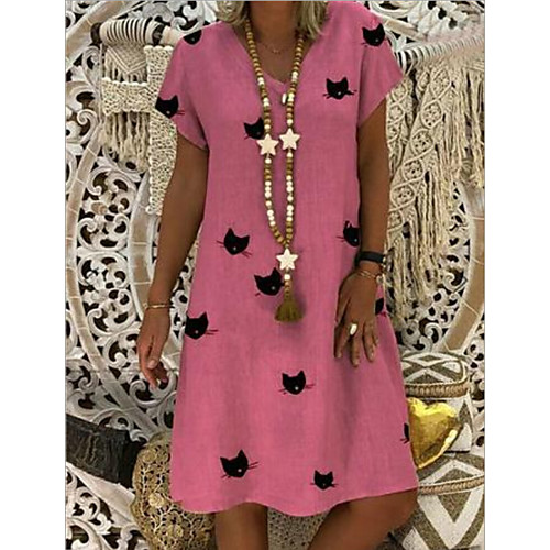 

Women's A-Line Dress Knee Length Dress - Short Sleeves Animal Summer Casual Mumu 2020 Yellow Blushing Pink Khaki Green Light Blue S M L XL XXL XXXL XXXXL XXXXXL