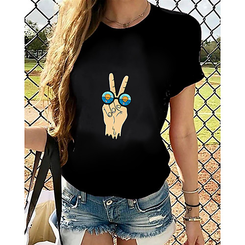 

Women's T-shirt Graphic Tops - Print Round Neck Loose Cotton Basic Daily Summer Black S M L XL 2XL 3XL 4XL