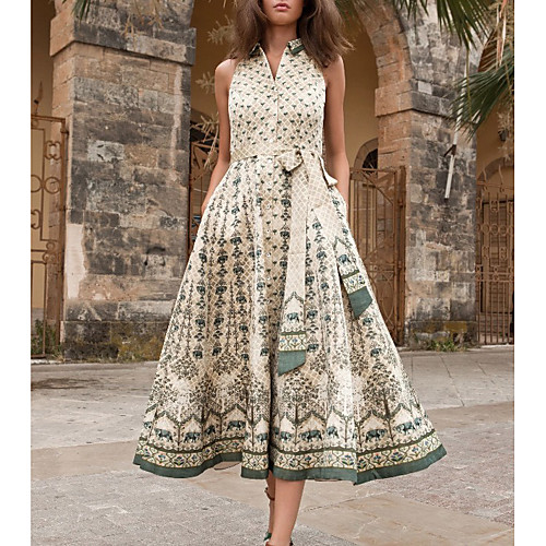 

Women's A-Line Dress Midi Dress - Sleeveless Floral Summer Work 2020 Beige S M L XL XXL