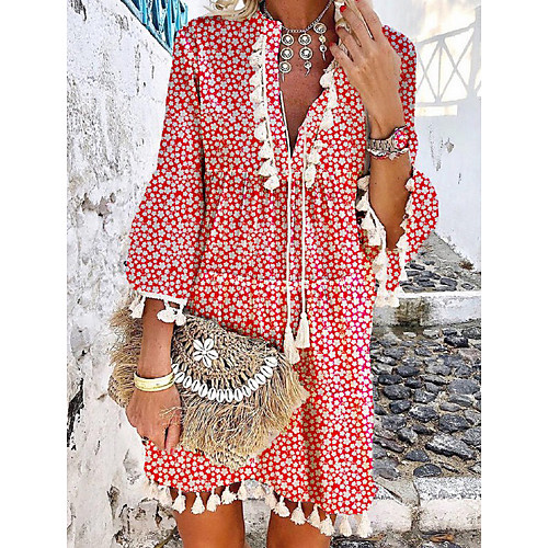 

Women's A-Line Dress Short Mini Dress - 3/4 Length Sleeve Floral Summer Casual Boho 2020 Blue Red Gray S M L