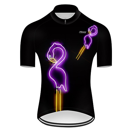 

21Grams Men's Short Sleeve Cycling Jersey Nylon Polyester Black / Yellow Flamingo Animal Funny Bike Jersey Top Mountain Bike MTB Road Bike Cycling Breathable Quick Dry Ultraviolet Resistant Sports