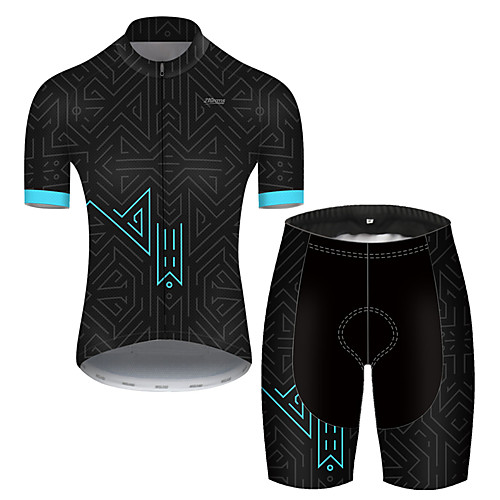 

21Grams Men's Short Sleeve Cycling Jersey with Shorts Nylon Polyester Black / Blue Plaid Checkered Gradient Geometic Bike Clothing Suit Breathable 3D Pad Quick Dry Ultraviolet Resistant Reflective