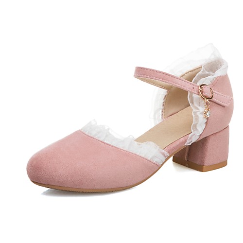 

Girls' Flower Girl Shoes Suede Sandals Block Heel Sandals Big Kids(7years ) Buckle Black / Pink / Beige Spring / Summer / Party & Evening