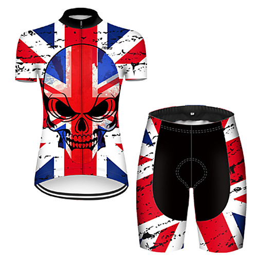 

21Grams Women's Short Sleeve Cycling Jersey with Shorts Nylon Polyester RedBlue Skull UK National Flag Bike Clothing Suit Breathable 3D Pad Quick Dry Ultraviolet Resistant Reflective Strips Sports