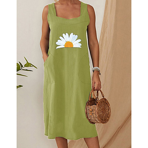 

Women's A-Line Dress Knee Length Dress - Sleeveless Print Summer Casual 2020 Green S M L XL XXL XXXL