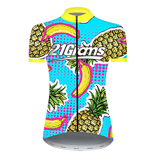 

21Grams Women's Short Sleeve Cycling Jersey Nylon Polyester BlueYellow Fruit Pineapple Banana Bike Jersey Top Mountain Bike MTB Road Bike Cycling Breathable Quick Dry Ultraviolet Resistant Sports