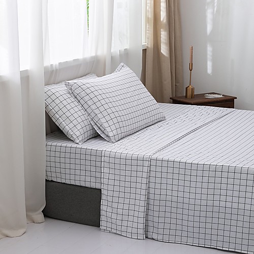 

4 Piece Bedding Sheets With Floral or Grid Design- Deep Pocket -Warm-Super Soft-Breathable & Moisture Wicking Bed Sheets Set Include 1 Flat Sheet 1 Fitted Sheet & 1 or 2 Pillowcases