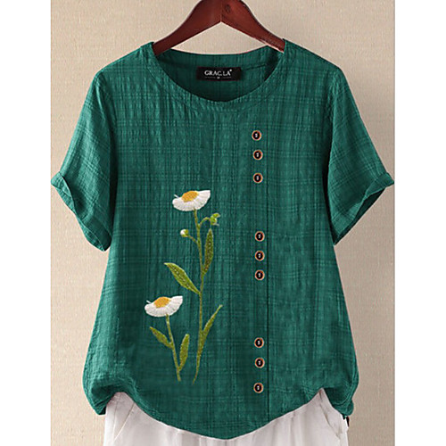 

Women's T-shirt Graphic Tops Round Neck Daily Summer Blue Green S M L XL 2XL 3XL