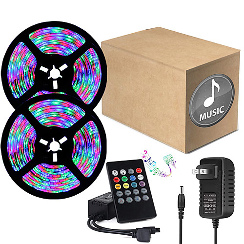 

32.8ft 2 x 5 Meter Music Synchronous Happy Multicolour Light Strip 2835 RGB LED Flexible Light Strip with 20 key IR Controller Optional with Adapter Kit DC12V