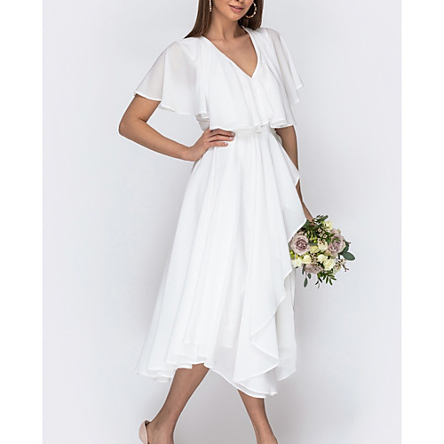 

Women's A-Line Dress Midi Dress - Short Sleeves Solid Color Summer Casual Daily 2020 White M L XL XXL XXXL