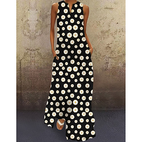 

Women's A Line Dress Maxi long Dress Black Blue Red Yellow Green Sleeveless Floral Summer V Neck Work 2021 S M L XL XXL 3XL 4XL 5XL