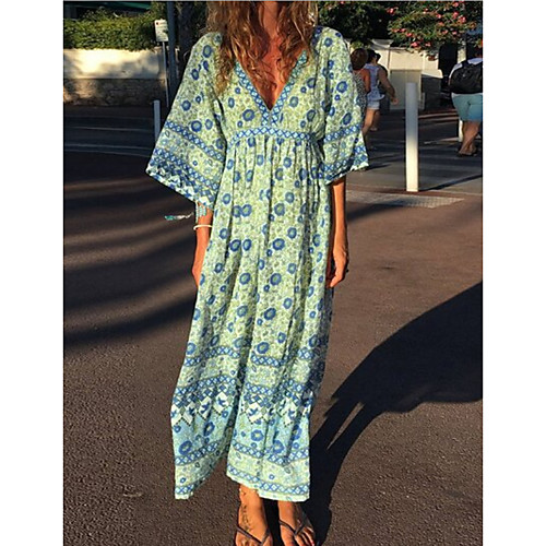 

Women's A-Line Dress Maxi long Dress - Half Sleeve Print Summer Casual Mumu 2020 Purple Yellow Green S M L XL