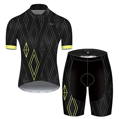 

21Grams Men's Short Sleeve Cycling Jersey with Shorts Nylon Polyester Black / Yellow Plaid Checkered Gradient Geometic Bike Clothing Suit Breathable 3D Pad Quick Dry Ultraviolet Resistant Reflective