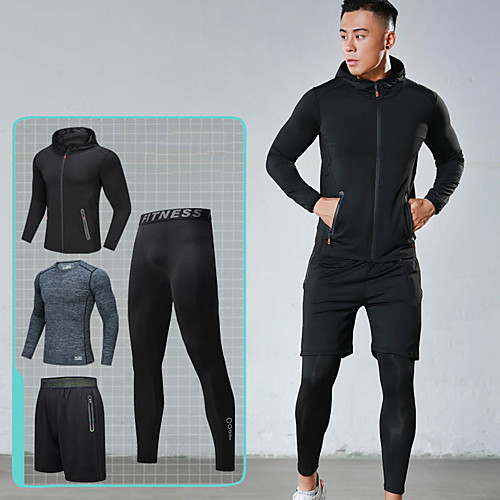 

Men's Pocket Tracksuit Activewear Set Workout Outfits 4pcs Running Active Training Jogging Reflective Breathable Quick Dry Sportswear Athletic Clothing Set Long Sleeve Activewear Stretchy Skinny