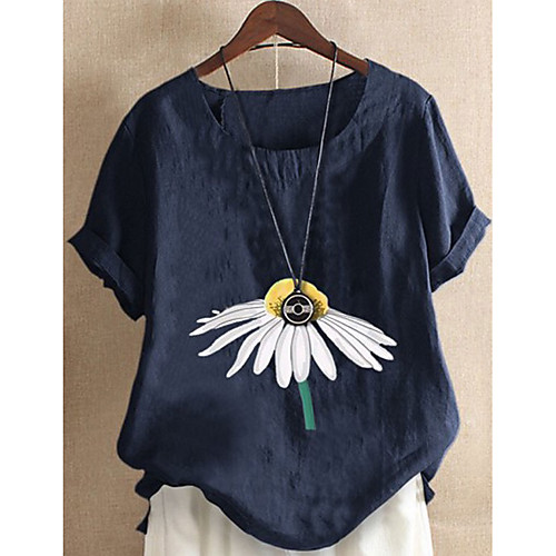 

Women's T-shirt Graphic Tops Round Neck Daily Summer Blue Army Green Gray S M L XL 2XL 3XL 4XL 5XL