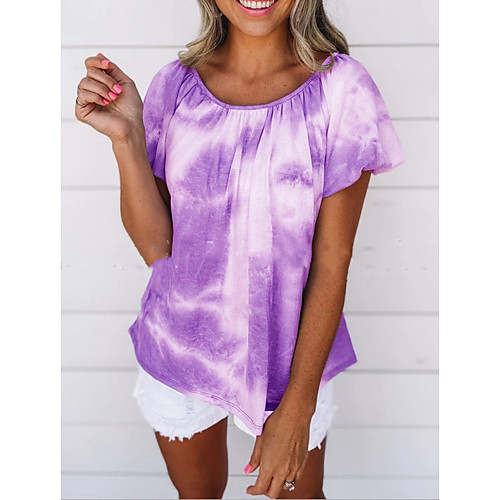 

Women's T-shirt Solid Colored Tops Round Neck Daily Summer Blue Purple Blushing Pink Gray Light Blue S M L XL 2XL 3XL 4XL 5XL