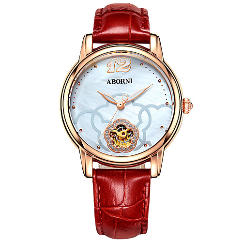 

Women's Mechanical Watch Casual Elegant Stainless Steel Genuine Leather Automatic self-winding Rose Gold Red Water Resistant / Waterproof Casual Watch Adorable Analog