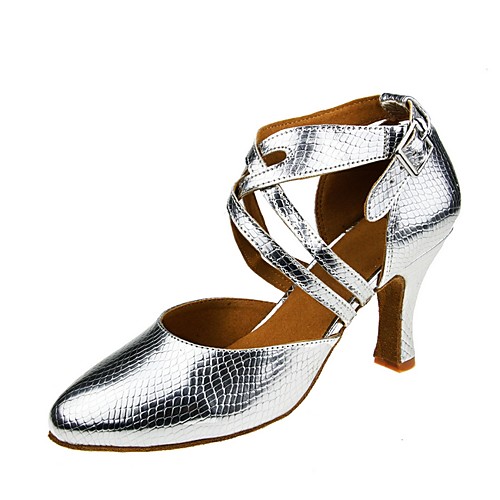

Women's Latin Shoes PU Heel Cuban Heel Dance Shoes Silver