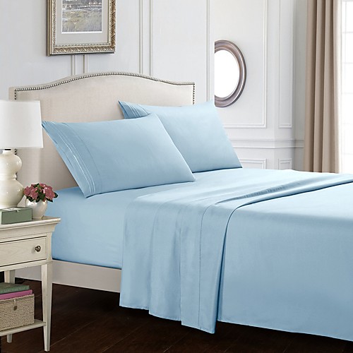 

4 Piece Solid Color Bedding Sheets-Deep Pocket Warm-Super Soft-Breathable & Moisture Wicking Bed Sheets Set Include 1 Flat Sheet 1 Fitted Sheet & 1 or 2 Pillowcases