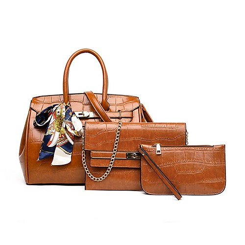 

Women's Bags PU Leather Bag Set Zipper Solid Color Daily Bag Sets 2021 Handbags Wine Black Brown