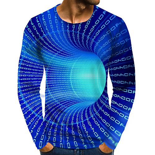 

Men's Graphic Optical Illusion Plus Size T shirt Print Long Sleeve Daily Tops Streetwear Exaggerated Blue Blushing Pink Green