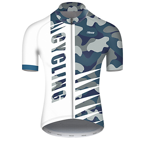 

21Grams Men's Short Sleeve Cycling Jersey Nylon Blue / White Patchwork Camo / Camouflage Bike Jersey Top Mountain Bike MTB Road Bike Cycling Breathable Quick Dry Sports Clothing Apparel