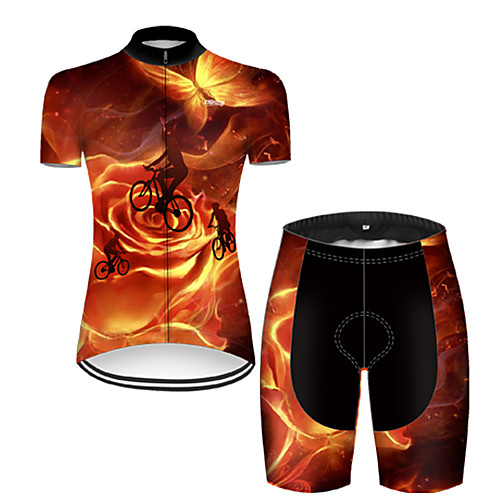 

21Grams Women's Short Sleeve Cycling Jersey with Shorts Nylon Polyester Black / Orange 3D Butterfly Gradient Bike Clothing Suit Breathable 3D Pad Quick Dry Ultraviolet Resistant Reflective Strips