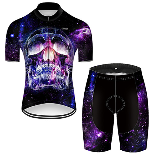 

21Grams Men's Short Sleeve Cycling Jersey with Shorts Violet Skull Bike Breathable Sports Patterned Mountain Bike MTB Road Bike Cycling Clothing Apparel / Stretchy