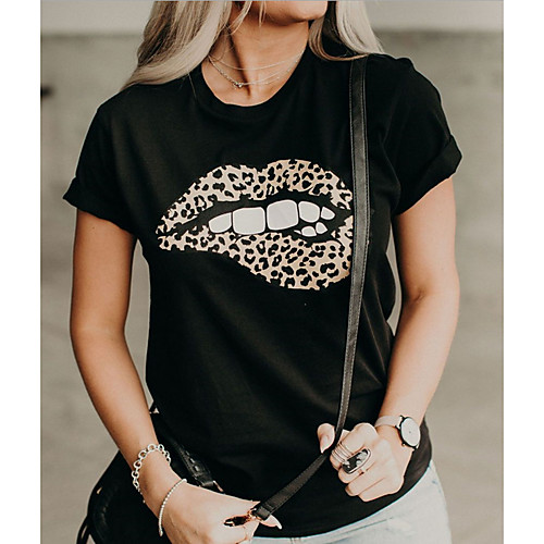 

Women's T-shirt Graphic Tops Round Neck Daily Summer White Black Red Gray S M L XL