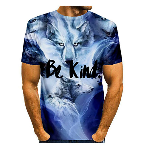 

Men's T shirt Graphic Letter Animal Print Short Sleeve Daily Tops Basic Blue