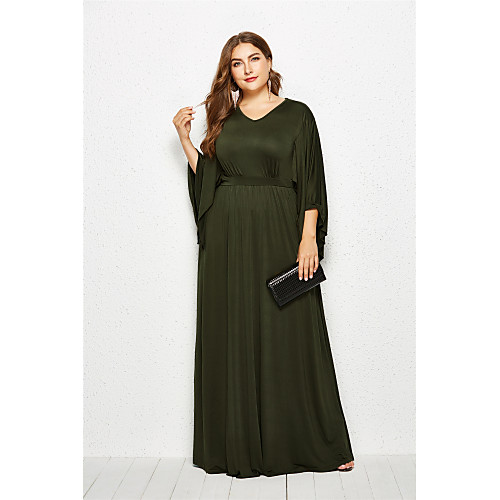 

Women's Swing Dress Maxi long Dress - Long Sleeve Solid Color Summer Fall Casual Boho Going out 2020 Black Army Green Royal Blue Navy Blue XL XXL XXXL XXXXL