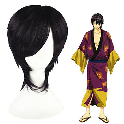 

Cosplay Costume Wig Cosplay Wig Takasugi Shinsuke Gintama Straight Cosplay Asymmetrical With Bangs Wig Short Dark Purple Synthetic Hair 14 inch Men's Anime Cosplay Cool Purple