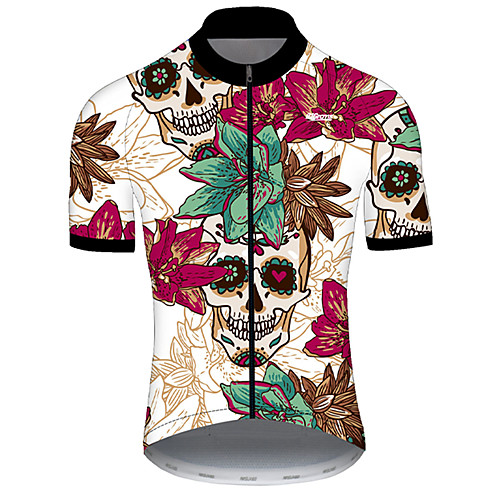 

21Grams Men's Short Sleeve Cycling Jersey Red / White Skull Bike Top Mountain Bike MTB Road Bike Cycling Breathable Sports Clothing Apparel / Micro-elastic