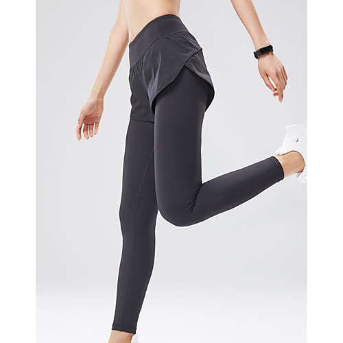 

Women's Yoga Pants 2 in 1 Elastic Waistband Fashion Black Elastane Yoga Running Fitness Tights Leggings Sport Activewear Breathable Tummy Control Butt Lift Soft Stretchy