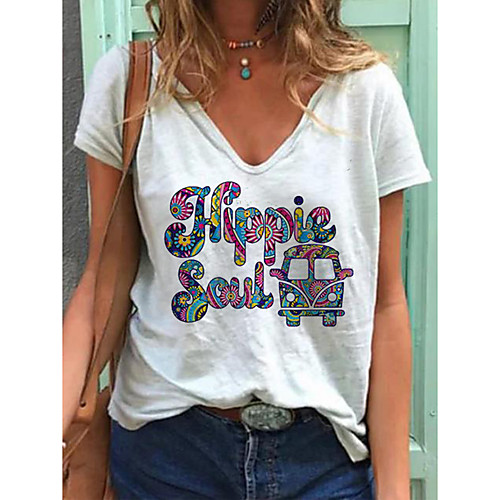 

Women's T-shirt Letter Tops - Print V Neck Daily White S M L XL 2XL 3XL