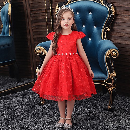 

Princess / Ball Gown Knee Length Wedding / Party Flower Girl Dresses - Tulle Cap Sleeve Jewel Neck with Sash / Ribbon / Bow(s) / Embroidery