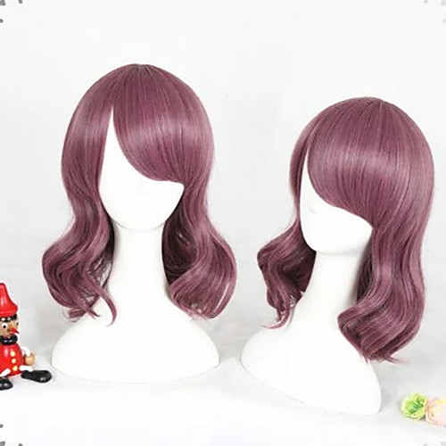 

Cosplay Wig Lolita Curly Cosplay Halloween Asymmetrical With Bangs Wig Medium Length Purple Synthetic Hair 14 inch Women's Anime Cosplay Adorable Purple