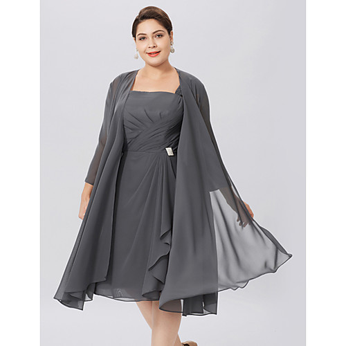 

A-Line Straps Knee Length Chiffon Sleeveless Elegant / Plus Size Mother of the Bride Dress with Criss Cross / Pleats Mother's Day 2020