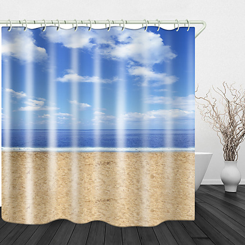 

Beach Blue Sky and White Clouds Digital Print Waterproof Fabric Shower Curtain for Bathroom Home Decor Covered Bathtub Curtains Liner Includes with Hooks
