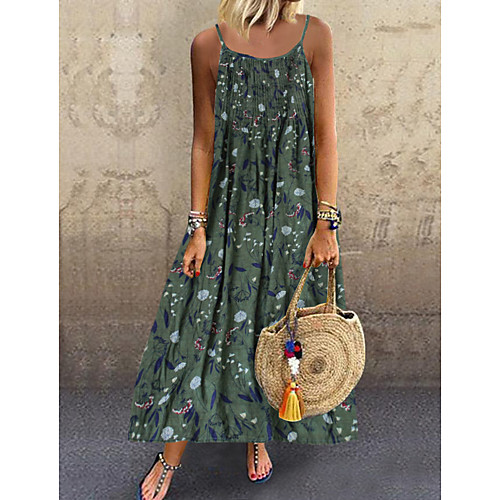 

Women's Strap Dress Midi Dress - Sleeveless Floral Print Summer Casual Daily 2020 Yellow Green Navy Blue M L XL XXL XXXL XXXXL XXXXXL