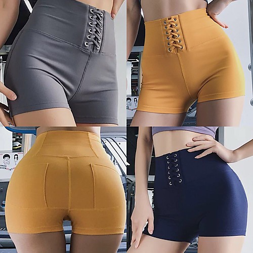 

Women's Yoga Shorts Drawstring Fashion Black Yellow Dark Navy Gray Elastane Yoga Running Fitness Shorts Sport Activewear Breathable Tummy Control Butt Lift Soft High Elasticity