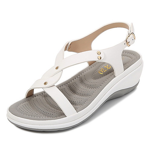 

Women's Sandals Summer Wedge Heel Round Toe Daily PU Almond / White / Black
