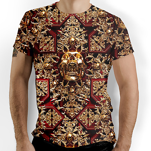 

Men's T shirt Graphic Skull Print Short Sleeve Daily Tops Brown