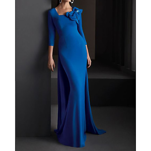 

Mermaid / Trumpet Beautiful Back Elegant Engagement Formal Evening Dress Scoop Neck 3/4 Length Sleeve Sweep / Brush Train Spandex with Appliques 2021