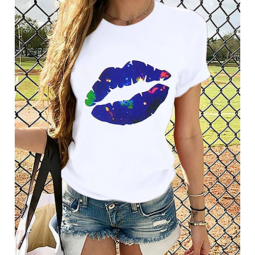 

Women's T-shirt Graphic Tops - Print Round Neck Basic Daily Spring Summer White XS S M L XL 2XL 3XL 4XL