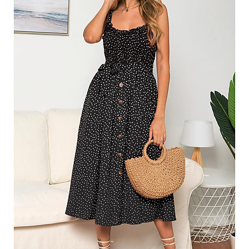 

Women's Swing Dress Midi Dress - Sleeveless Polka Dot Summer Sexy Boho 2020 Black Red Yellow Green Navy Blue S M L XL