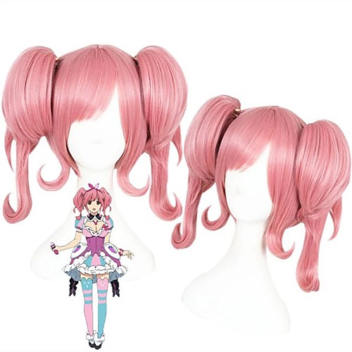 

Cosplay Wig Atsushi Nakajima Macross Delta Curly Cosplay Halloween With 2 Ponytails With Bangs Wig Medium Length Pink Synthetic Hair 14 inch Women's Anime Cosplay Lovely Pink