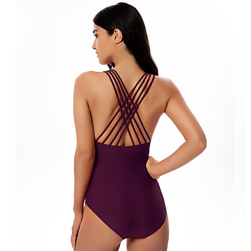 

Women's One Piece Swimsuit Elastane Swimwear Bodysuit Breathable Quick Dry Sleeveless Swimming Surfing Water Sports Solid Colored Summer / Stretchy