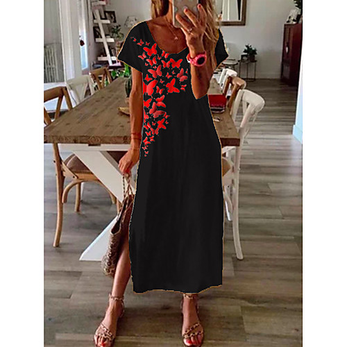 

Women's Shift Dress Midi Dress - Short Sleeves Geometric Print Summer Casual Daily 2020 Black Navy Blue Gray M L XL XXL XXXL